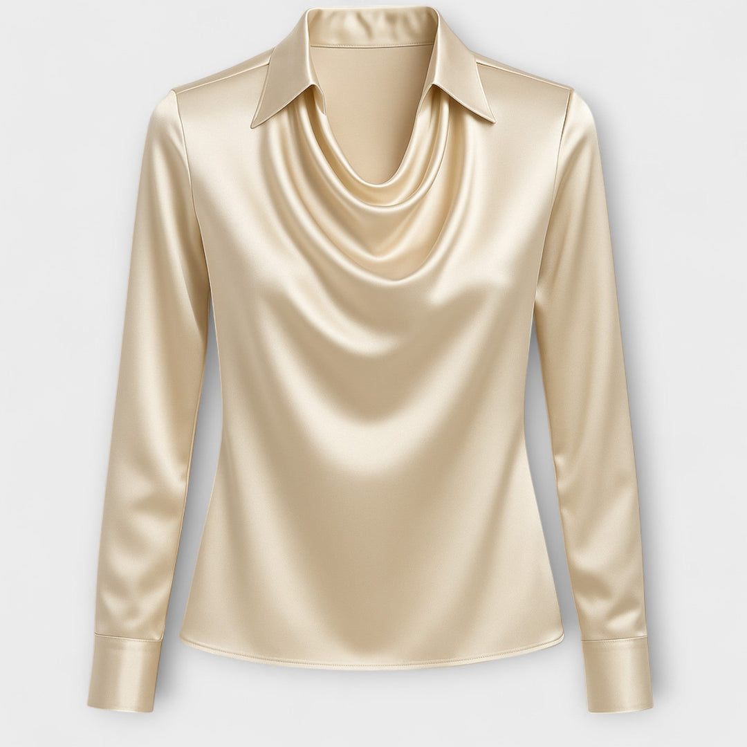 Shiny Blouse with Ruffled Collar